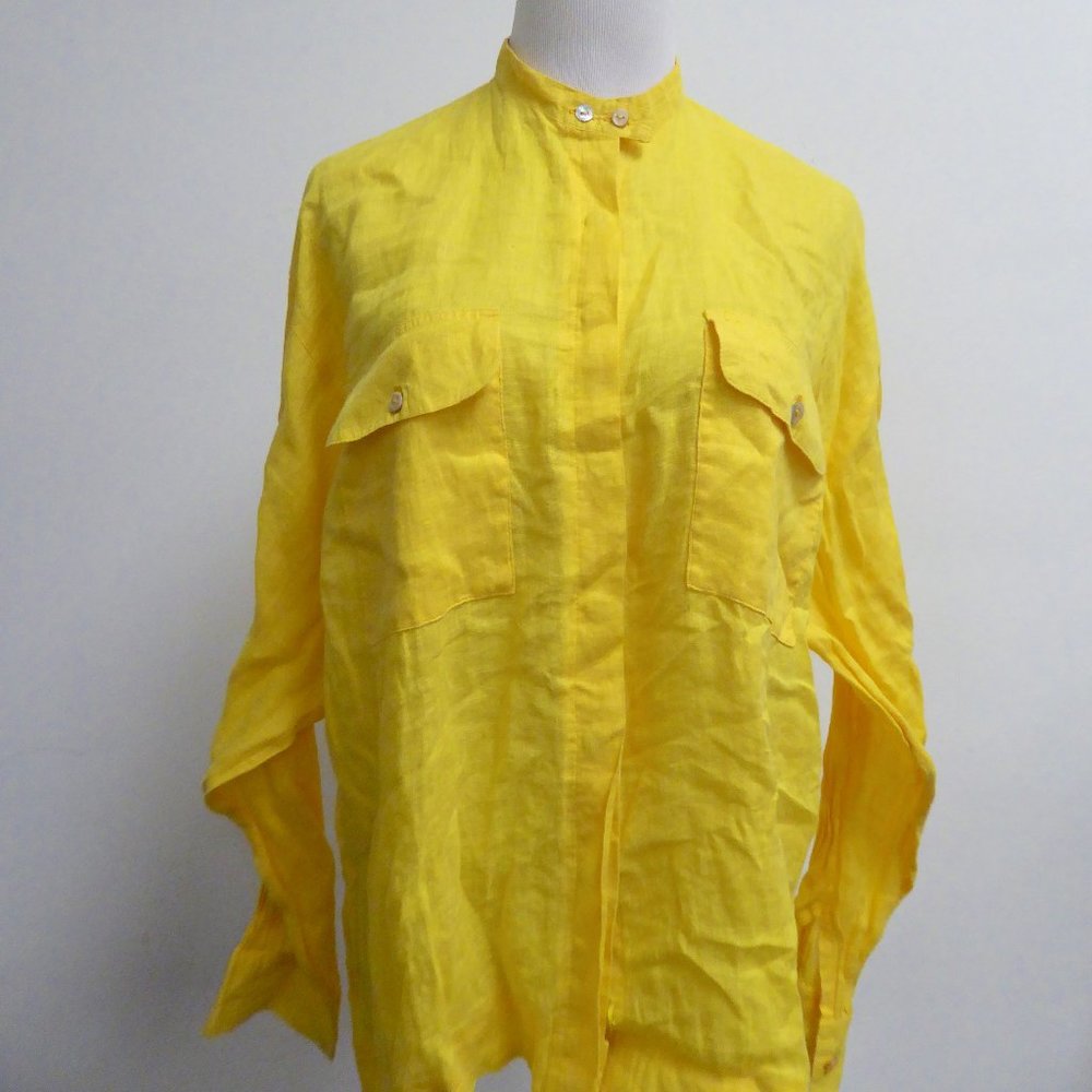 NANCY HELLER yellow linen shirt jacket top l xl